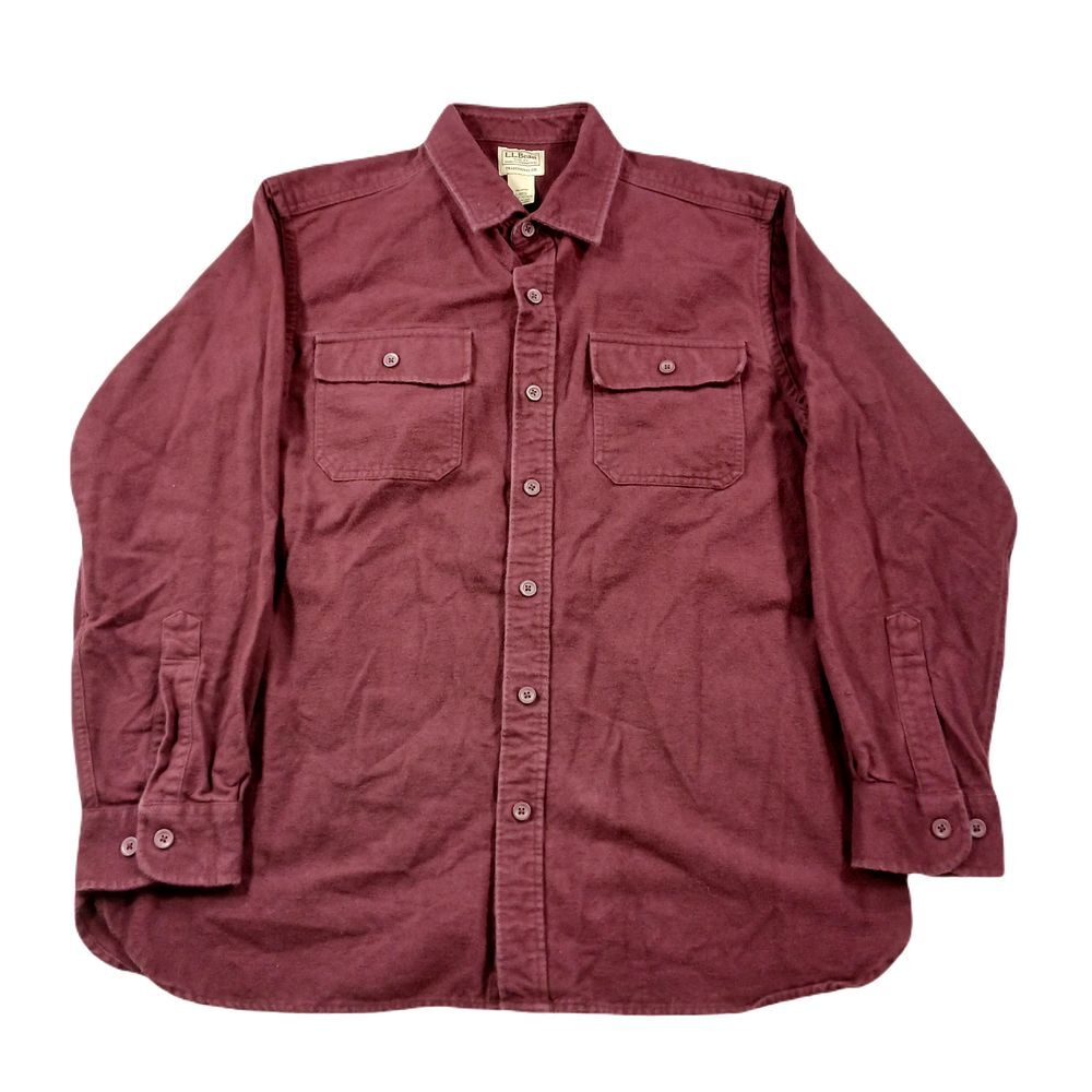 LL Bean Flannel Shirt Jacket‎ Mens Large Dark Red Nylon Insulated Shacket